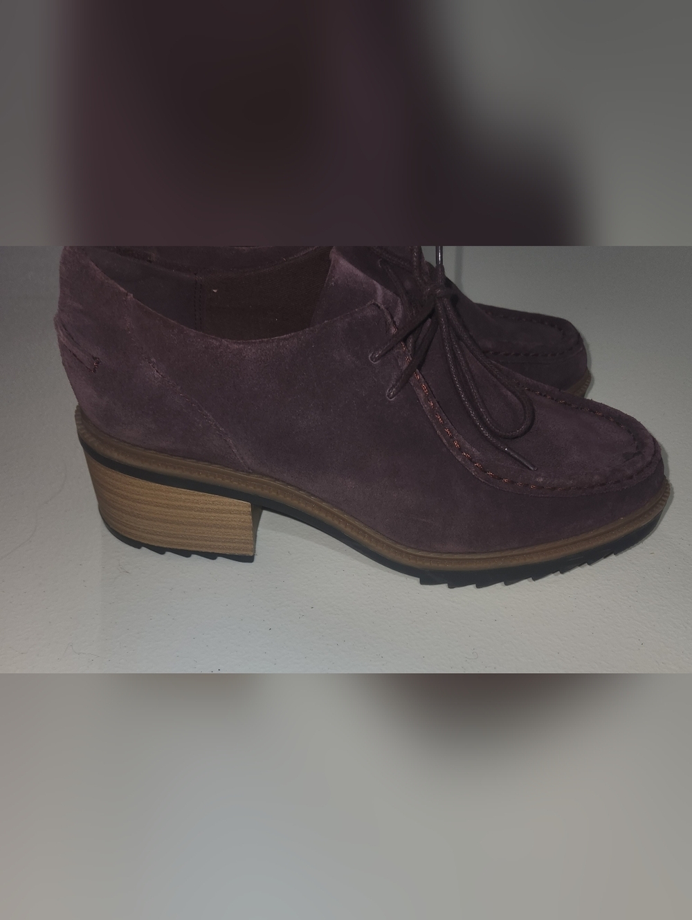 Clarks Somerset Balmer Willow Suede Women’s Lace-Up Shoes in Dark Plum Size 8.5